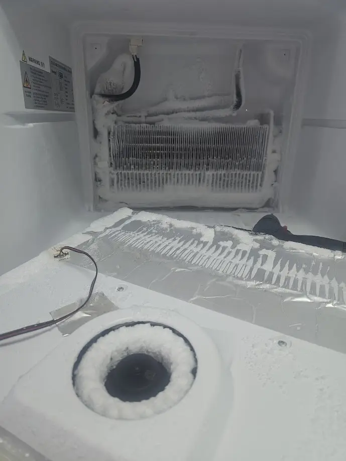 Refrigerator evaporator coil frozen due to faulty defrost heater in Singapore